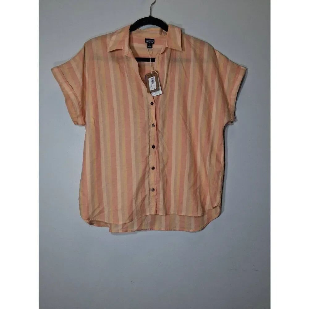 Patagonia womens small organic cotton blouse papaya orange shirt - Picture 2 of 9